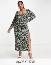 DESIGN Curve bust cup midi tea dress in ditsy floral print at ASOS