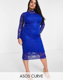 DESIGN Curve lace midi dress in cobalt blue at ASOS