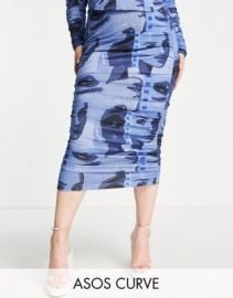 DESIGN Curve midi skirt with ruched side in graphic print - part of a set at ASOS