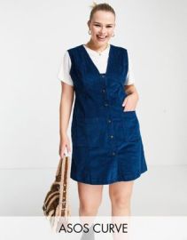 DESIGN Curve mini pinafore dress in cord at ASOS