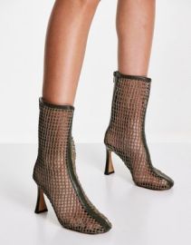 DESIGN Earnest high-heeled mesh boots in khaki at ASOS