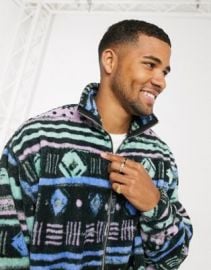 DESIGN Festival oversized track jacket in geo print super soft fleece at ASOS