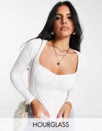 DESIGN Fuller Bust rib fitted corset top with ultra wide neck in white at ASOS