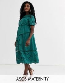 DESIGN Maternity broderie double layer midi dress at ASOS