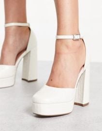 DESIGN Priority platform high heeled shoes in white at ASOS