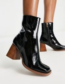 DESIGN Reform mid-heel boots in black patent at ASOS