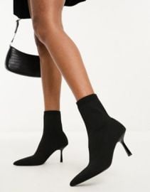 DESIGN Rosetta kitten heel sock boots in black at ASOS