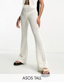 DESIGN Tall crochet flare pants in white - part of a set at ASOS