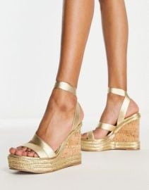 DESIGN Trinity elastic strappy wedges in gold at ASOS