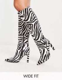 DESIGN Wide Fit Cancun knee-high boots in zebra at ASOS