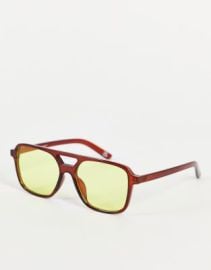 DESIGN aviator sunglasses in tort with yellow lens at ASOS