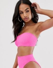 DESIGN charlotte pink mix and match crinkle bandeau bikini top at ASOS