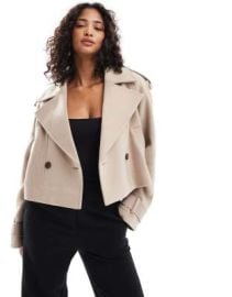 DESIGN cropped formal trench coat in mushroom at ASOS