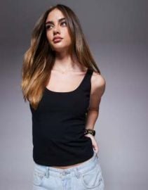 DESIGN double layer square neck tank top in black at ASOS