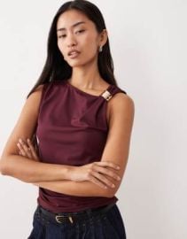 DESIGN draped slash neck top with metal hardware detail in fig at ASOS