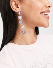 DESIGN earrings in heart crystal drop design in silver tone at ASOS