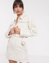 DESIGN exaggerated sleeve boucle suit blazer with pocket detail at ASOS