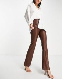 DESIGN flare pant in PU in chocolate at ASOS