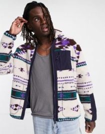 DESIGN fleece walker jacket in geo print at ASOS