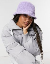 DESIGN fluffy bucket hat in lilac at ASOS