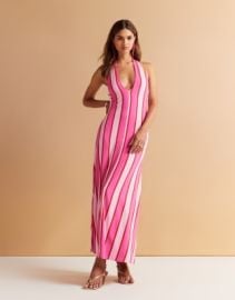 DESIGN halter maxi dress printed in pink stripe at ASOS