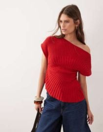 DESIGN knit cinched pleated top in red at ASOS