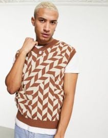 DESIGN knit geo tank top in tan at ASOS