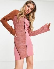 DESIGN knit patchwork mini dress with seam detail at ASOS