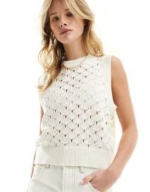 DESIGN knit vest in pointelle stitch in cream at ASOS