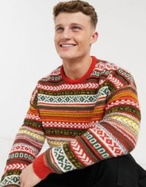 DESIGN knitted Fair Isle sweater in mustard at ASOS