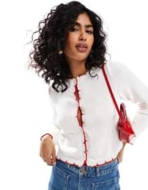 DESIGN knitted blanket stitch cardigan in ivory at ASOS