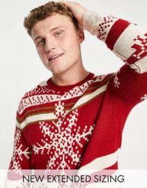 DESIGN knitted christmas sweater with snowflake design in red at ASOS