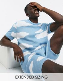 DESIGN knitted set t-shirt with cloud design in blue at ASOS