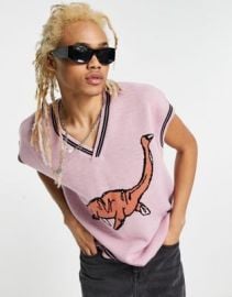 DESIGN knitted tank with dinosaur design in pink at ASOS