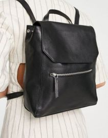 DESIGN leather zip detail backpack in black at ASOS