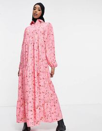 DESIGN maxi shirt dress with pin tucks in flirty floral print at ASOS