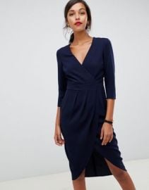 DESIGN midi dress with wrap skirt at ASOS