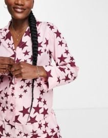 DESIGN mix match modal star pajama shirt in pink at ASOS