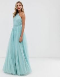 DESIGN one shoulder tulle maxi dress at ASOS