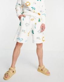 DESIGN organic oversized matching jersey shorts with all over print at ASOS