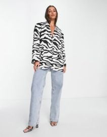 DESIGN oversized grandad blazer in zebra print at ASOS