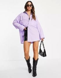 DESIGN oversized shirt with wide cuff detail in lilac at ASOS