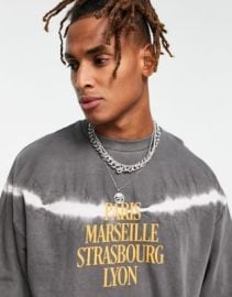 DESIGN oversized sweatshirt in gray tie dye with text city print at ASOS