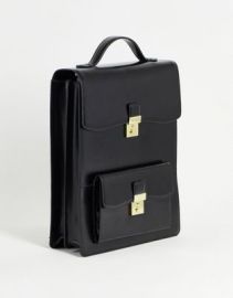 DESIGN premium leather backpack with pocket detail in black at ASOS