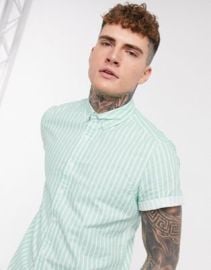 DESIGN regular fit button down oxford shirt in mint stripe at ASOS