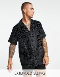 DESIGN regular shirt in velvet burnout leopard print jacquard at ASOS