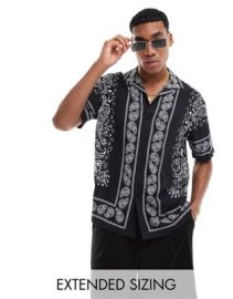 DESIGN relaxed revere shirt with black and white bandana print at ASOS