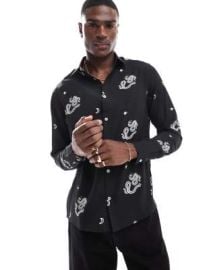 DESIGN relaxed shirt with snake print in black at ASOS