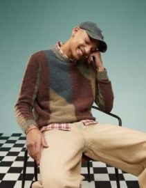 DESIGN relaxed textured knit crew neck sweater in multi color at ASOS