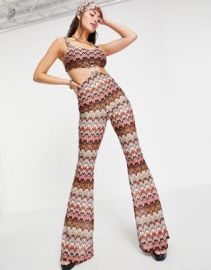 DESIGN ring detail wide leg jumpsuit in 70s knit with matching bandana at ASOS